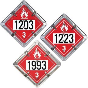 Class 3 Flammable Liquid Aluminum Flip Placard, 3-Legend, Numbered, 13.75" x 13.75" Unpainted Back Plate, Rounded Corners, J. J. Keller & Associates, Inc. in Kuwait