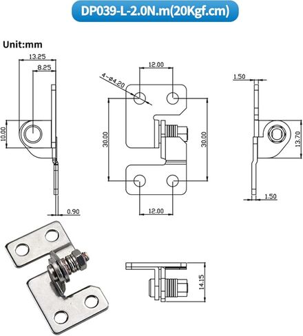 304 Stainless Steel Hinge Adjustable Torque Pivot 1Pcs(DP039-R-2.0N.m) in Saudi Arabia