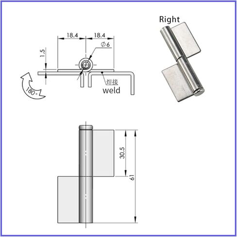 304 Stainless Steel Detachable Non Hole Weld On Hinge 1Pcs(Right) in Kuwait