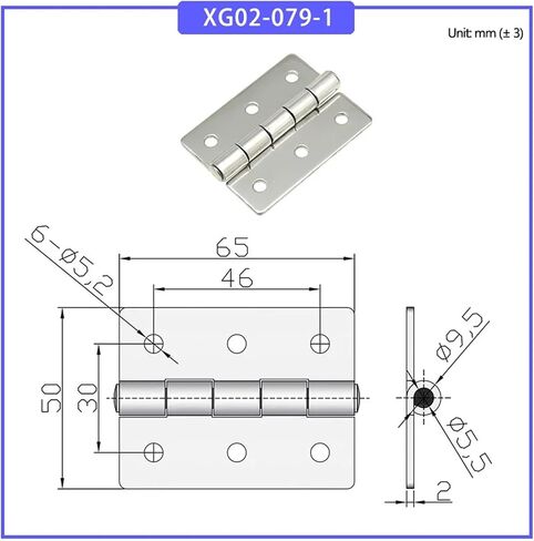 Thickened Hinge Made of 304 Stainless Steel with Flat Rounded Corners 1Pcs(XG02-045-2S) in Saudi Arabia