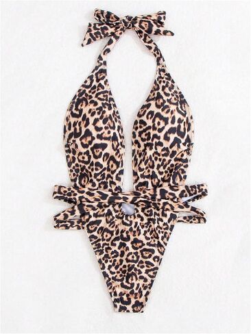 Wdirara Women's Leopard اطبع قطعة واحدة من ملابس السباحة الشاطئ الصيفي in Kuwait