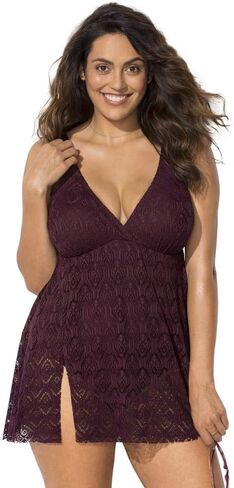 Swimsuits For All Women's Crochet Side Slit V-Neck Swimdress (Plus in Kuwait