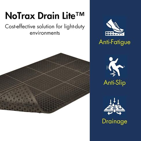 NoTrax Drain Lite™ 3' x 10' Ultra Lightweight Restaurant Rubber Floor Mat with Drainage Holes and Beveled Edges, Anti-Slip Mats, Black, 619S0310BL in Saudi Arabia