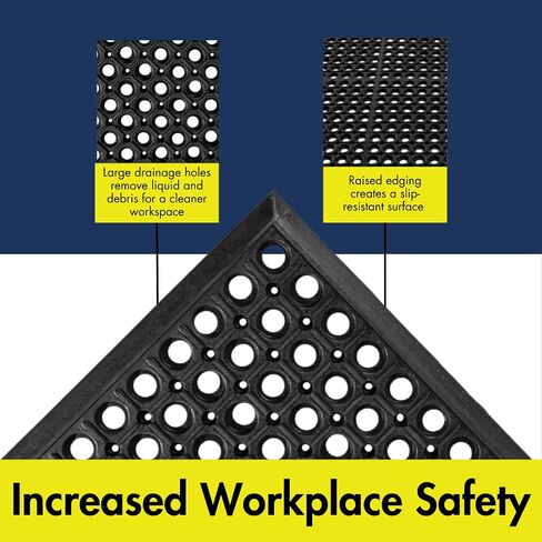 NoTrax Drain Lite™ 3' x 10' Ultra Lightweight Restaurant Rubber Floor Mat with Drainage Holes and Beveled Edges, Anti-Slip Mats, Black, 619S0310BL in Saudi Arabia
