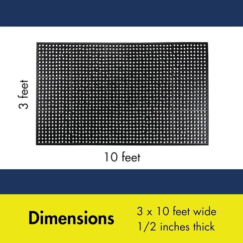 NoTrax Drain Lite™ 3' x 10' Ultra Lightweight Restaurant Rubber Floor Mat with Drainage Holes and Beveled Edges, Anti-Slip Mats, Black, 619S0310BL in Saudi Arabia
