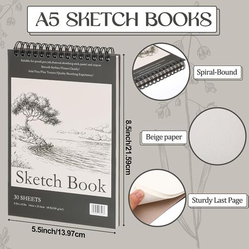 Jexine 20 Pack Sketch Books 5.5 "X 8.5" Set 30 ورقة لكل منها (68 رطل/100 جم) لوحة ورقية للورق للفنانين المبتدئين يرسمون لوحة الكتابة in Saudi Arabia