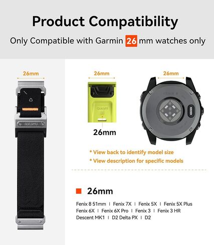 Aulumu C11 لـ Garmin Watch Band 26mm | ماج بوكلي النحيف الفرقة | ذاكرة سريعة الإصدار | جديلة نايلون المخملية | قفل مغناطيسي من الفولاذ المقاوم للصدأ in Kuwait