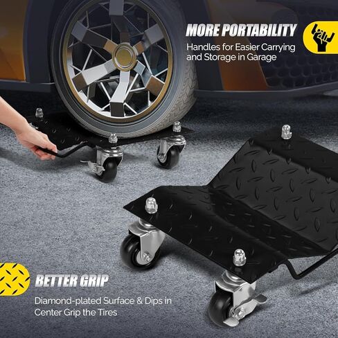Car Dolly Set of 4, 6000LBS Capacity Wheel Dolly, Heavy Duty Vehicle Dolly Upgraded, Steel Tire Skates with Brakes, 4pcs in Saudi Arabia