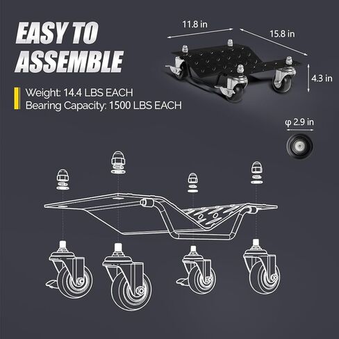 Car Dolly Set of 4, 6000LBS Capacity Wheel Dolly, Heavy Duty Vehicle Dolly Upgraded, Steel Tire Skates with Brakes, 4pcs in Saudi Arabia