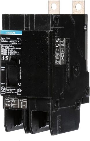 Siemens BQD215 15-Amp Double Pole 480Y/277V AC - 125/250V DC 14KAIC Bolt in Breaker in Saudi Arabia