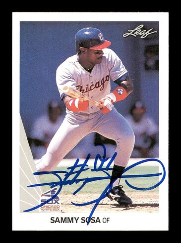 Sammy Sosa Autographed 1990 Leaf Rookie Card #220 Chicago Sox SKU #175475 - MLB Autographed Baseball Cards in Saudi Arabia