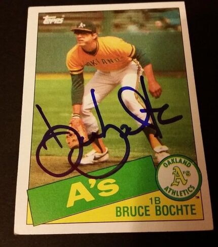 Bruce Bochte Athletics 1985 Topps #632 Mariners Authentic Signed Autograph JG2 - Autographed Baseball Cards in Saudi Arabia