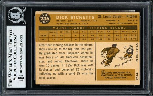 Dick Ricketts Autographed 1960 Topps Card #236 St. Louis Cardinals Beckett BAS #12056659 - Baseball Slabbed Autographed Cards in Saudi Arabia