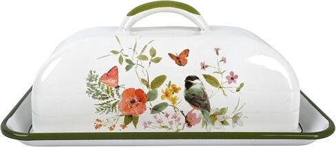 Enamel Butter Dish with Lid Vintage Enamelware Butter Keeper with Flower and Bird Patterns Farmhouse Butter Container Butter holder for Countertop Kitchen Decor in Kuwait