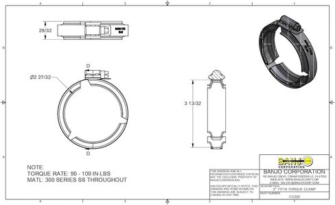 Banjo 2"" Manifold Flanged Worm Screw Clamp fits Full Port M220 Flanged Fittings Farmer Bob's Parts FC220, Silver in Saudi Arabia