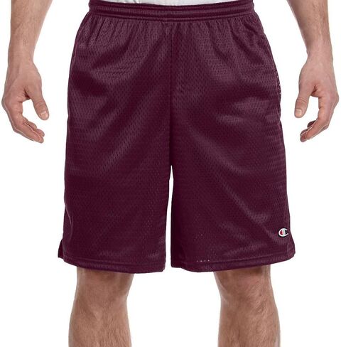 Champion Mens Long Mesh Shorts with Pockets Maroon in Saudi Arabia