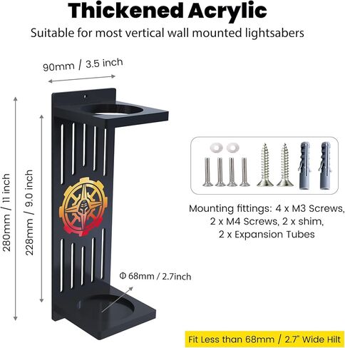 Lightsaber Wall Mount Stand Vertical Wall Mounted Lightsaber Display Rack Acrylic Lightsaber Wall Mount Holder Plus Size Hilt Display Stand Compatible with Most Lightsabers for Lightsaber Collectors (Black - 6.8 cm Dia) in Saudi Arabia