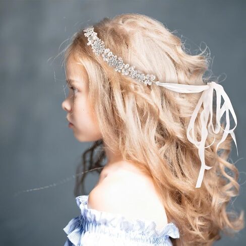1 Pack Flower Girl Hair Accessory, Flower Headband, Weddings Hair Accessories, Tiara for Little Girl - Pearl & Silver Flower Crown Headband for Weddings, Birthdays in Saudi Arabia