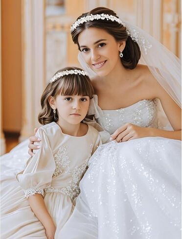 1 Pack Flower Girl Hair Accessory, Flower Headband, Weddings Hair Accessories, Tiara for Little Girl - Pearl & Silver Flower Crown Headband for Weddings, Birthdays in Saudi Arabia