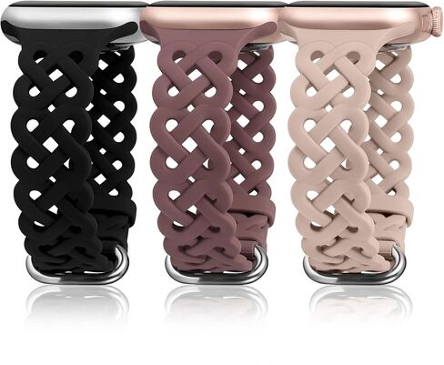 TOYOUTHS Celtic Knot Silicone Bands Compatible with Apple Watch Band 42/41/40/38/44/45/46/49mm Women, 3 Pack Sport Cute Slim Braided Hollow-out Strap for iWatch Series 10/9/8/7/6/5/4/3/SE/Ultra 2 in Saudi Arabia