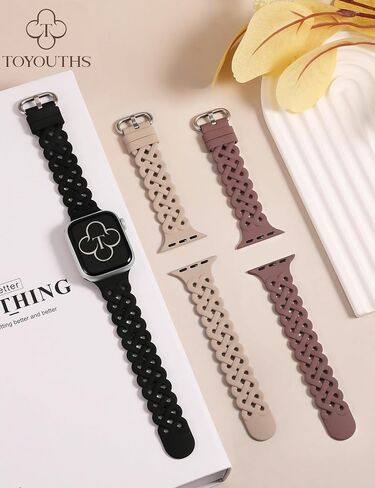 TOYOUTHS Celtic Knot Silicone Bands Compatible with Apple Watch Band 42/41/40/38/44/45/46/49mm Women, 3 Pack Sport Cute Slim Braided Hollow-out Strap for iWatch Series 10/9/8/7/6/5/4/3/SE/Ultra 2 in Saudi Arabia