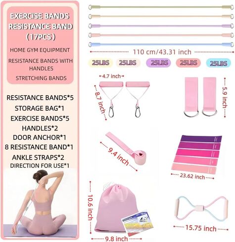 17PCS Exercise Bands Resistance Bands Set, Resistance Bands with Handles for Working Out & Physical Therapy,Bandas De Resistencia para Hacer Ejercicio,Figure 8 Exercise Bands(125 LBS) in Saudi Arabia