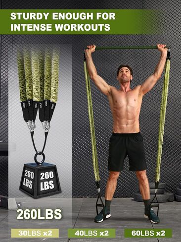 Pilates Bar Kit with Resistance Bands,260LBS Heavy Duty Resistance Bands for Working Out, Strength Pilates Equipment with Handles Door Anchor, Versatile Pilates Kit for Man Woman Full-Body Workouts in Saudi Arabia