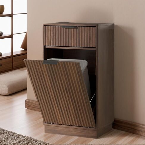 10 Gallon Tilt Out Trash Cabinet –Wooden Hidden Trash Can Cabinet,Pet Proof Trash Can Cabinet with Storage for Kitchen Bathroom, Living Room (Walnut) in Kuwait