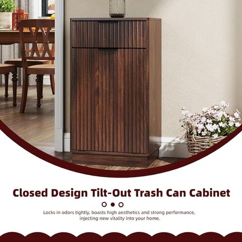 10 Gallon Tilt Out Trash Cabinet –Wooden Hidden Trash Can Cabinet,Pet Proof Trash Can Cabinet with Storage for Kitchen Bathroom, Living Room (Walnut) in Kuwait