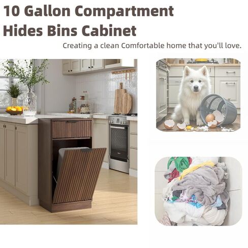 10 Gallon Tilt Out Trash Cabinet –Wooden Hidden Trash Can Cabinet,Pet Proof Trash Can Cabinet with Storage for Kitchen Bathroom, Living Room (Walnut) in Kuwait