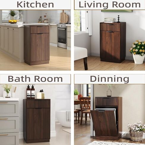 10 Gallon Tilt Out Trash Cabinet –Wooden Hidden Trash Can Cabinet,Pet Proof Trash Can Cabinet with Storage for Kitchen Bathroom, Living Room (Walnut) in Kuwait