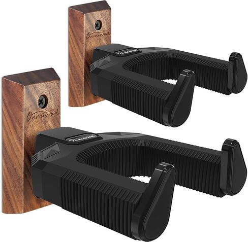 Guitar Wall Mount 2 Pack, Auto Lock Black Walnut Wood Guitar Hanger, Guitar Wall Hangers, Guitar Holder Hook Wall Stand for Classical, Acoustic, Electric Guitar, Banjo, Bass, Gift for Guitar Player in Saudi Arabia