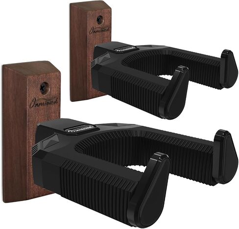 Guitar Wall Mount 2 Pack, Auto Lock Black Walnut Wood Guitar Hanger, Guitar Wall Hangers, Guitar Holder Hook Wall Stand for Classical, Acoustic, Electric Guitar, Banjo, Bass, Gift for Guitar Player in Saudi Arabia