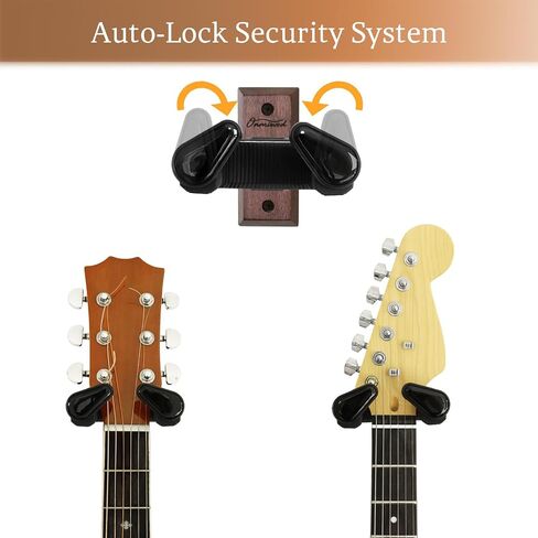 Guitar Wall Mount 2 Pack, Auto Lock Black Walnut Wood Guitar Hanger, Guitar Wall Hangers, Guitar Holder Hook Wall Stand for Classical, Acoustic, Electric Guitar, Banjo, Bass, Gift for Guitar Player in Saudi Arabia