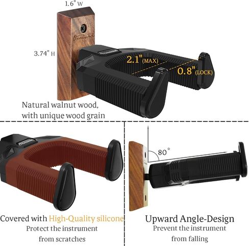 Guitar Wall Mount 2 Pack, Auto Lock Black Walnut Wood Guitar Hanger, Guitar Wall Hangers, Guitar Holder Hook Wall Stand for Classical, Acoustic, Electric Guitar, Banjo, Bass, Gift for Guitar Player in Saudi Arabia