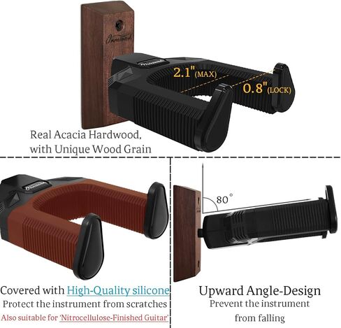 Guitar Wall Mount 2 Pack, Auto Lock Black Walnut Wood Guitar Hanger, Guitar Wall Hangers, Guitar Holder Hook Wall Stand for Classical, Acoustic, Electric Guitar, Banjo, Bass, Gift for Guitar Player in Saudi Arabia