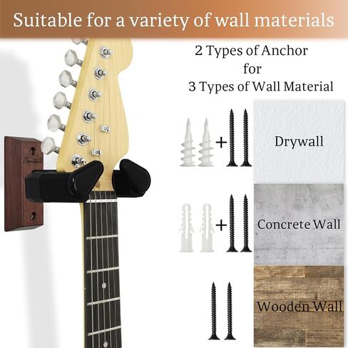 Guitar Wall Mount 2 Pack, Auto Lock Black Walnut Wood Guitar Hanger, Guitar Wall Hangers, Guitar Holder Hook Wall Stand for Classical, Acoustic, Electric Guitar, Banjo, Bass, Gift for Guitar Player in Saudi Arabia