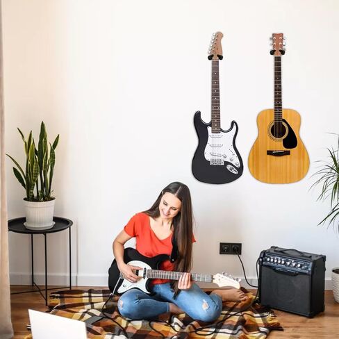 Guitar Wall Mount 2 Pack, Auto Lock Black Walnut Wood Guitar Hanger, Guitar Wall Hangers, Guitar Holder Hook Wall Stand for Classical, Acoustic, Electric Guitar, Banjo, Bass, Gift for Guitar Player in Saudi Arabia