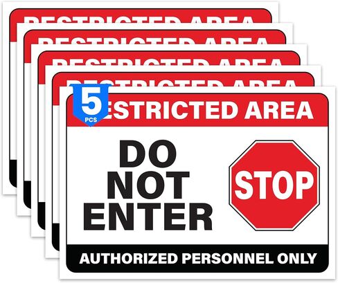 5 x Restricted Area Authorized Personnel Only Sign | 10 x 7 Inch Self-Adhesive Vinyl Employees Only Sign | UV-Resistant, Water-Proof Authorized Personnel Only Sticker in Saudi Arabia