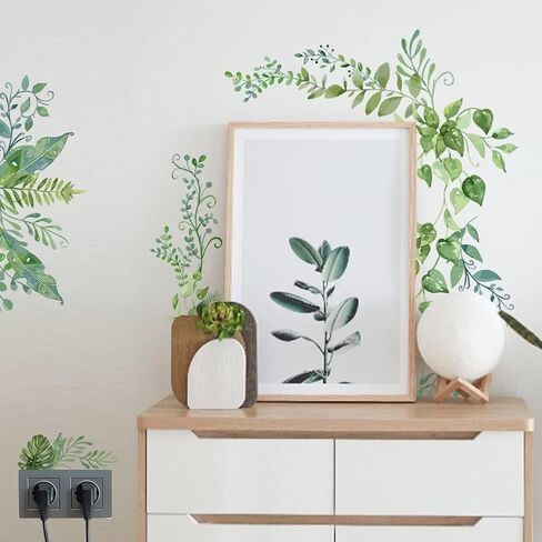 SUPERDANT Green Plants Wall Decals 2 Sheets/Set Vines Branches Leaves Wall Sticker Removable Vinyl Art Mural Decals for Living Room Bedroom Balcony Corridor Window TV Entrance Door Mirror Decor in Saudi Arabia