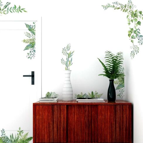 SUPERDANT Green Plants Wall Decals 2 Sheets/Set Vines Branches Leaves Wall Sticker Removable Vinyl Art Mural Decals for Living Room Bedroom Balcony Corridor Window TV Entrance Door Mirror Decor in Saudi Arabia