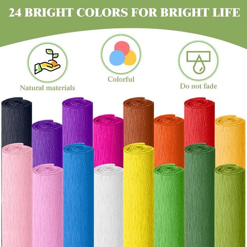 Humyoun 30 Pack Crepe Paper Rolls 16 Inch Wide 8.2ft Long Crepe Paper Flower Streamer with 60 Floral Stem Wires and 2 Floral Tapes for Flower Making DIY Gift Birthday Wedding Decorations in Saudi Arabia