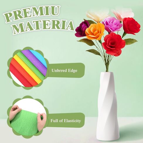 Humyoun 30 Pack Crepe Paper Rolls 16 Inch Wide 8.2ft Long Crepe Paper Flower Streamer with 60 Floral Stem Wires and 2 Floral Tapes for Flower Making DIY Gift Birthday Wedding Decorations in Saudi Arabia