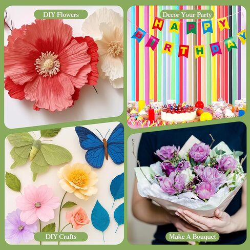 Humyoun 30 Pack Crepe Paper Rolls 16 Inch Wide 8.2ft Long Crepe Paper Flower Streamer with 60 Floral Stem Wires and 2 Floral Tapes for Flower Making DIY Gift Birthday Wedding Decorations in Saudi Arabia