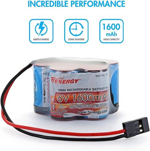 Tenergy 2 Pack 6V 1600mAh قابلة للشحن جنبًا إلى جنب حزمة بطارية سنام، حزمة بطارية جهاز استقبال NiMH مع موصل Hitec لشاحنات RC وسيارات RC وإلكترونيات هواية RC in Kuwait