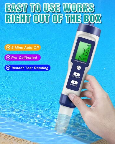 5 في 1 TDS/EC/PH متر - اختبار الملح ومياه الشرب لحوض السمك ، الزراعة المائية ومسبح - دقة عالية ، 0.01 قياس مستوى درجة الحرارة والملح in Kuwait