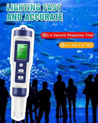 5 في 1 TDS/EC/PH متر - اختبار الملح ومياه الشرب لحوض السمك ، الزراعة المائية ومسبح - دقة عالية ، 0.01 قياس مستوى درجة الحرارة والملح in Kuwait