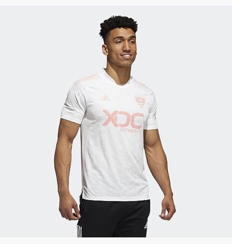 Adidas D.C. United MLS Men's Condivo21 Short Sleeve Soccer Jersey, White/Glow Pink in Saudi Arabia