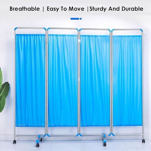 Foldable Privacy Screen,Mobile Privacy Separator Wall,Stainless Steel Room Divider,for Emergency Room Hospital Beauty Salon Office,Blue(Blue,4-Panel) in Saudi Arabia