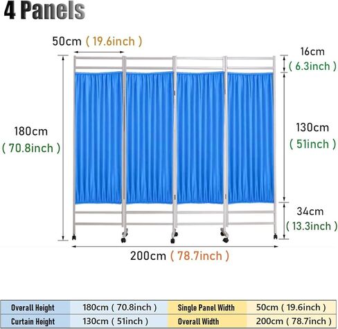 تقسيم غرفة شاشة الخصوصية الطبية ذات 4 لوحات من 4 لوحات ، وارد/صالون جمال/قاعة صحية تقسيم الباب الدائم ، وإطار الحديد القابل للطي in Kuwait